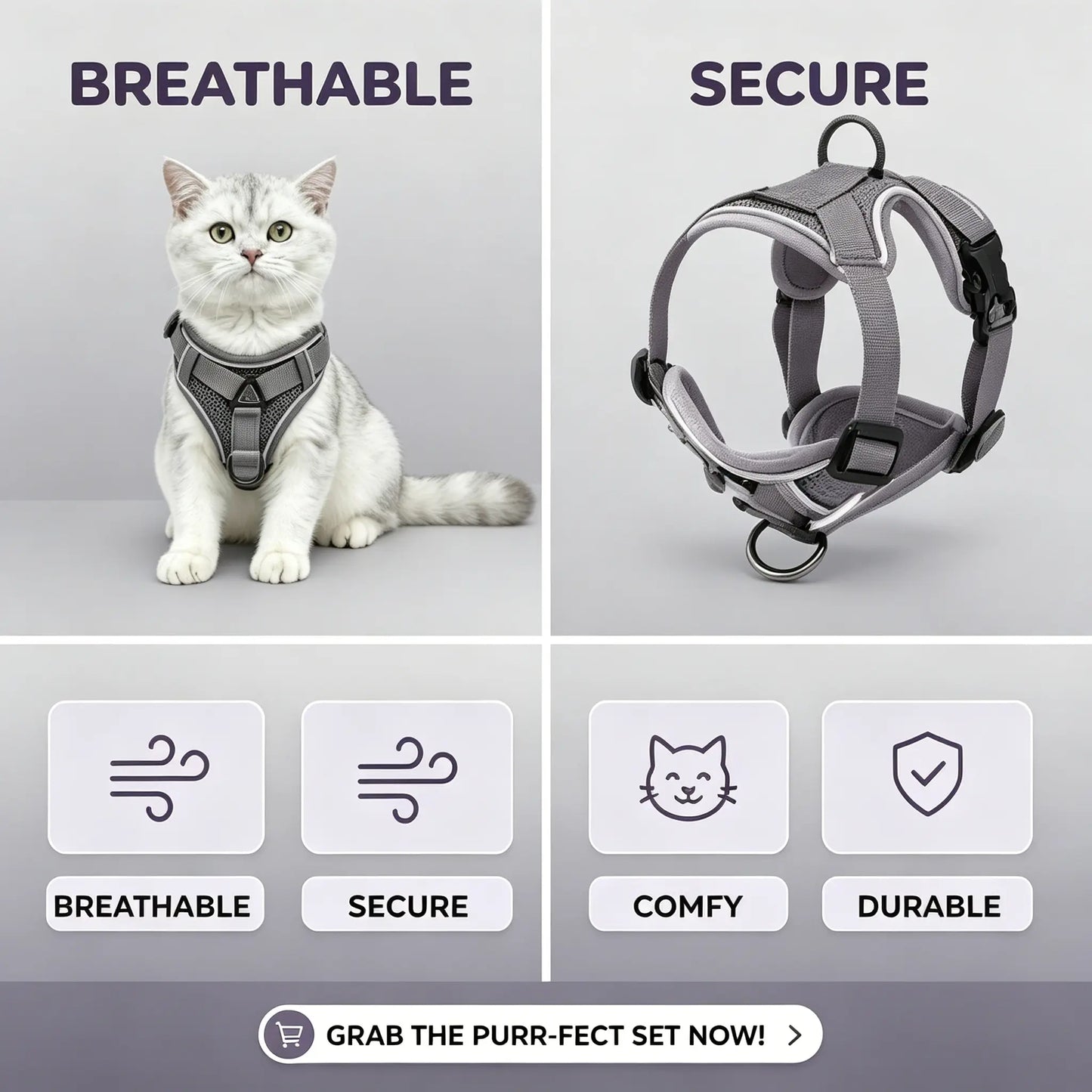 Escape-Proof Cat Harness and Leash Set - Adjustable, Comfortable, and Breathable with Reflective Strip and Soft Mesh Vest for Safe Walking, Includes Summer Version