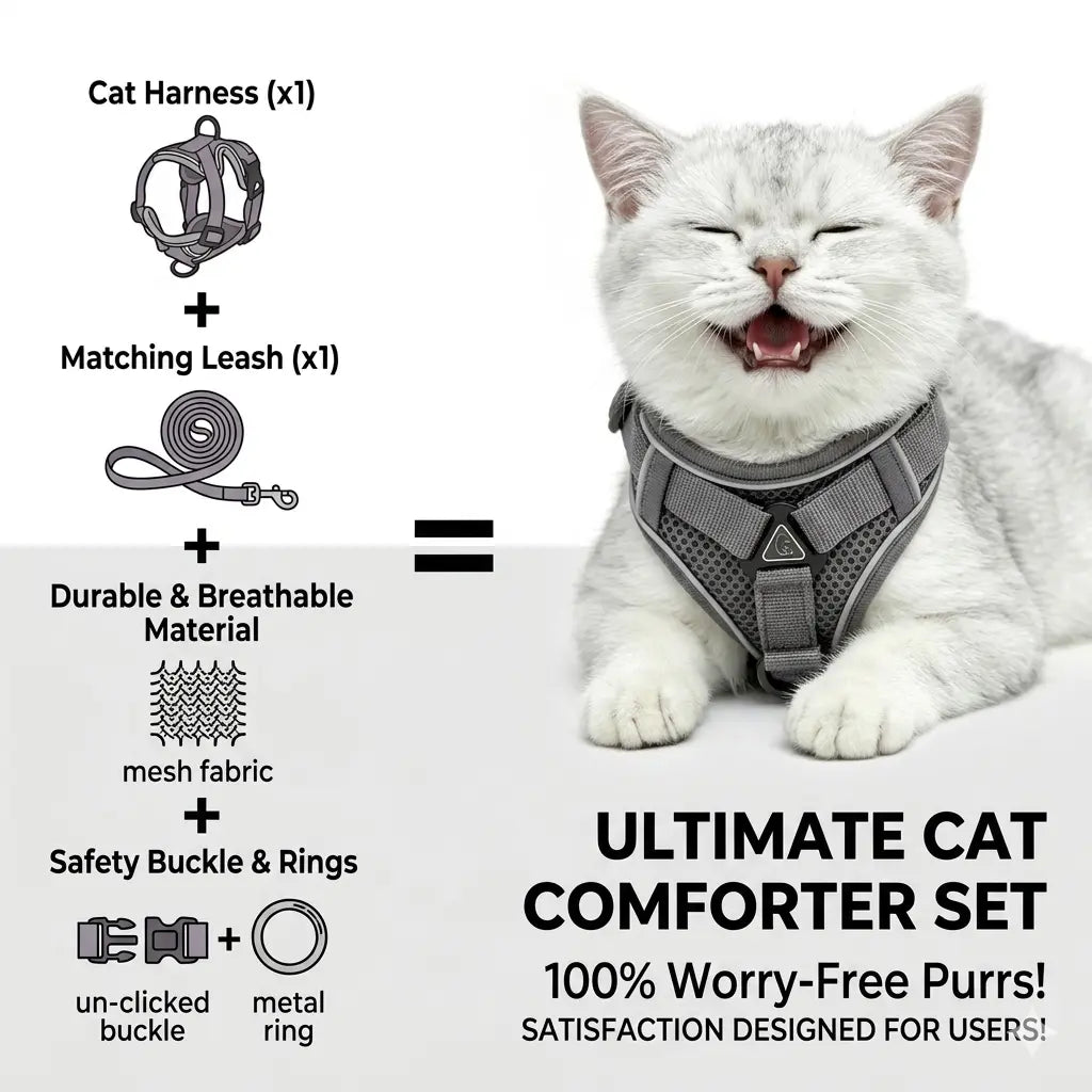 Escape-Proof Cat Harness and Leash Set - Adjustable, Comfortable, and Breathable with Reflective Strip and Soft Mesh Vest for Safe Walking, Includes Summer Version