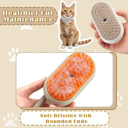 3-in-1 Steam Spray Massage Brush for Pets - Foldable Rotating Hair Removal Comb
