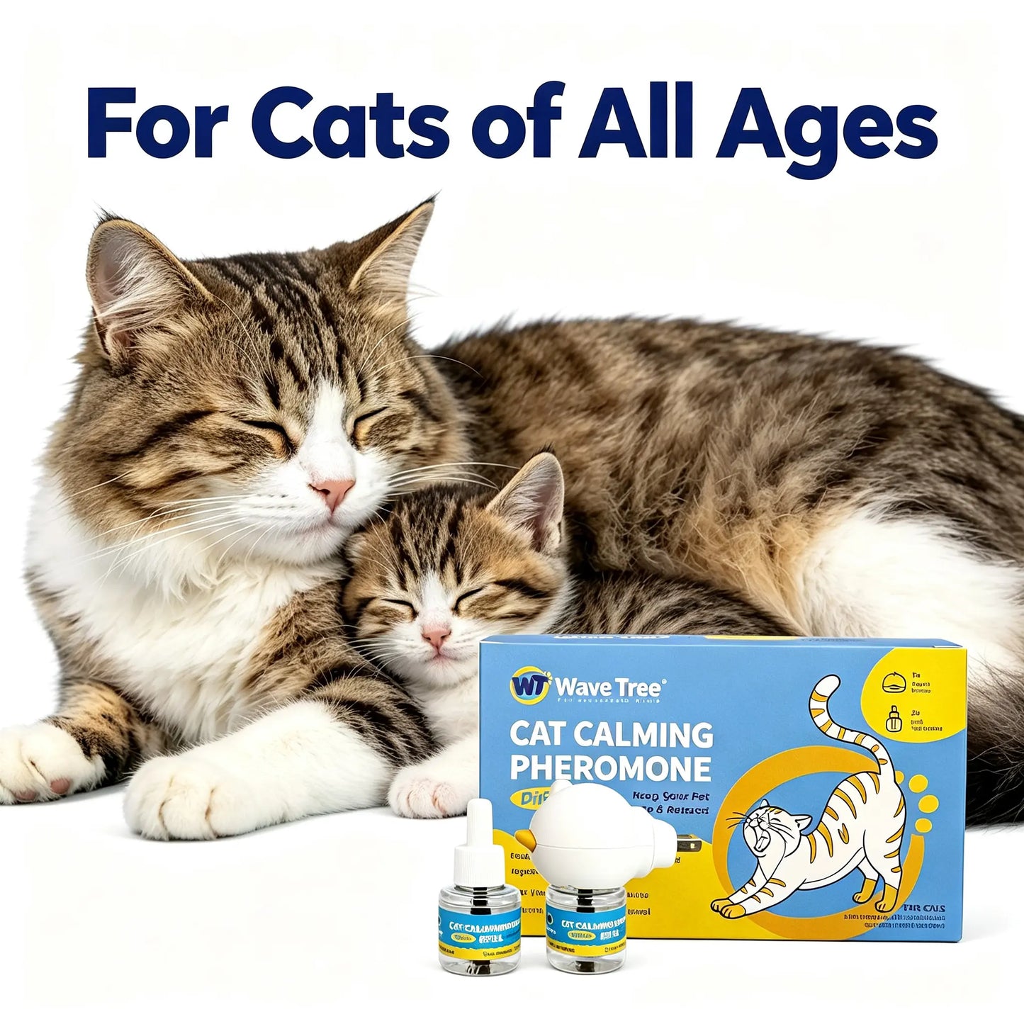 Wavetree Cat Calming Diffuser Kit - 60-Day Supply with Starter Kit and Refill | Supports Stress Relief, Urine Marking, Scratching, Excessive Meowing, and Multi-Cat Environments | Results May Vary