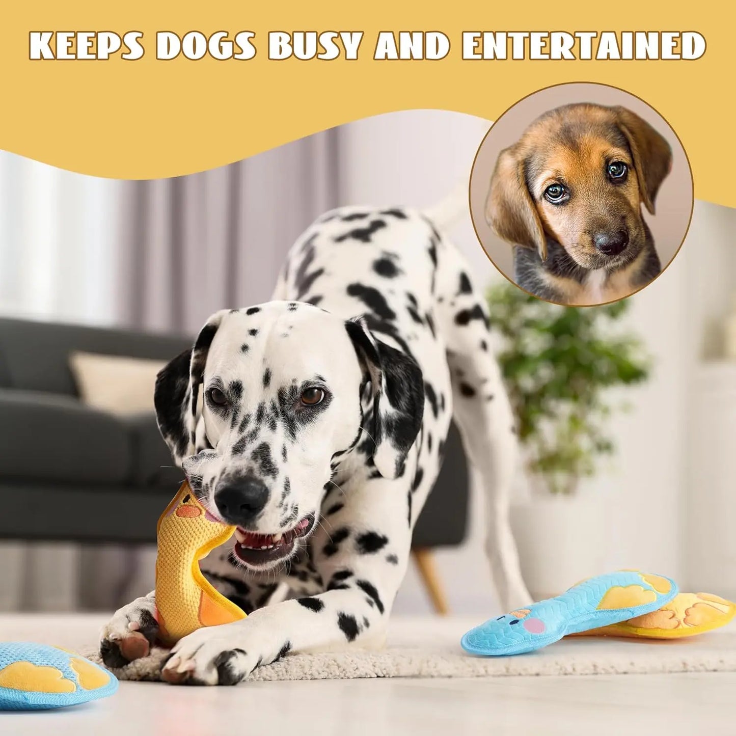 Duck Squeaky Dog Toy - Dual Layer Plush Toy for Aggressive Chewers, Durable Teething and Comfort Toy in Yellow/Blue