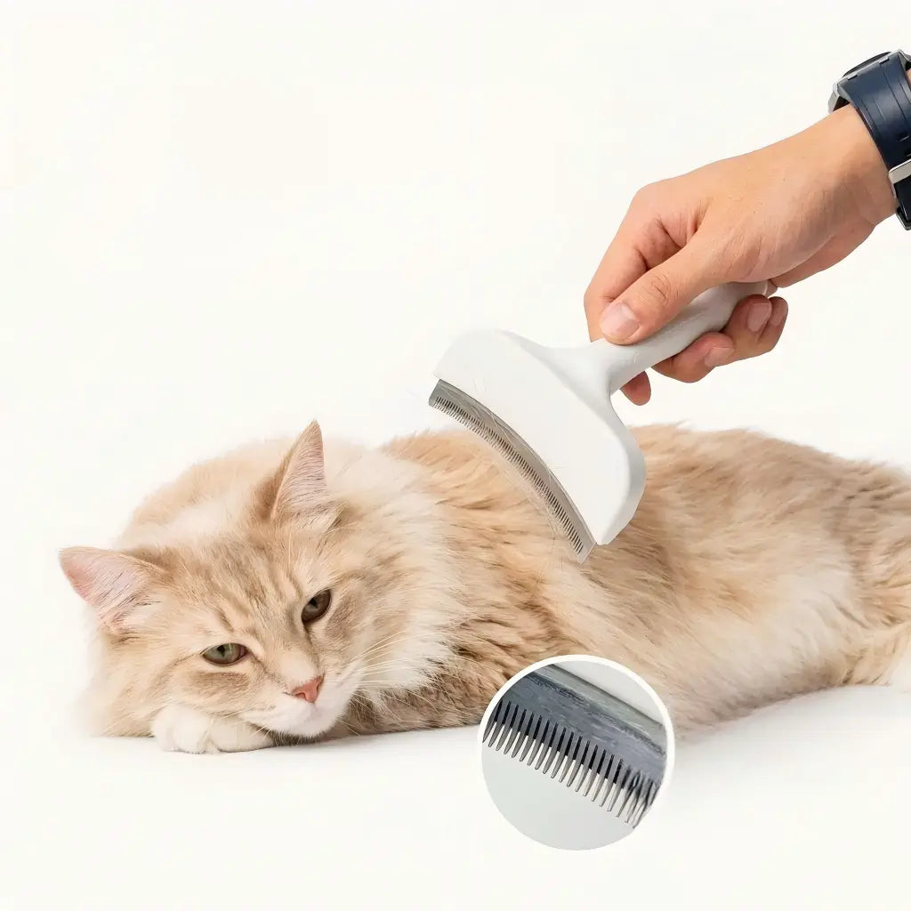 Professional Pet Deshedding Brush - Compact Undercoat Rake for Long-Haired Dogs and Cats, Effective Dematting and Grooming Tool for Fast Fur Removal