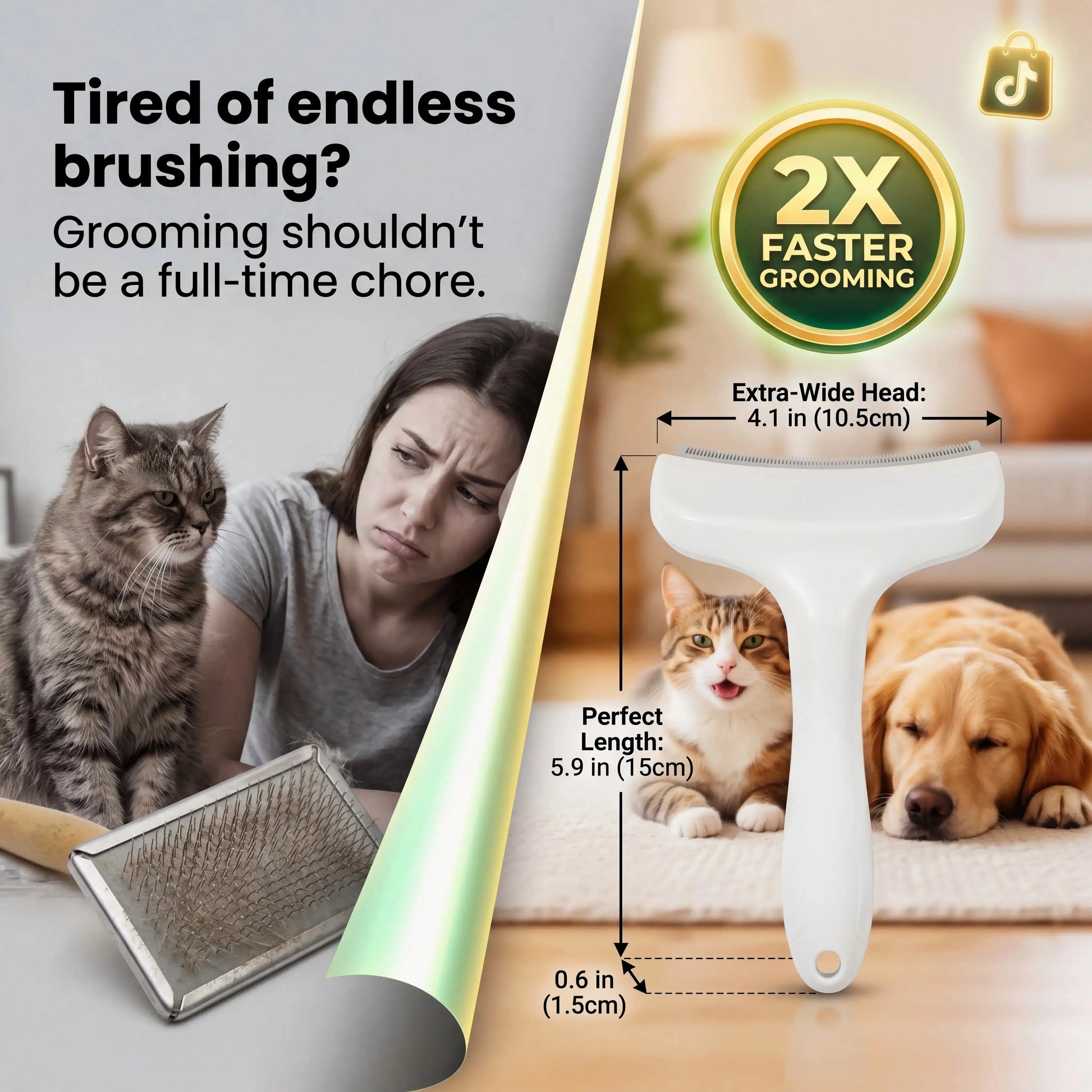 Professional Pet Deshedding Brush - Compact Undercoat Rake for Long-Haired Dogs and Cats, Effective Dematting and Grooming Tool for Fast Fur Removal