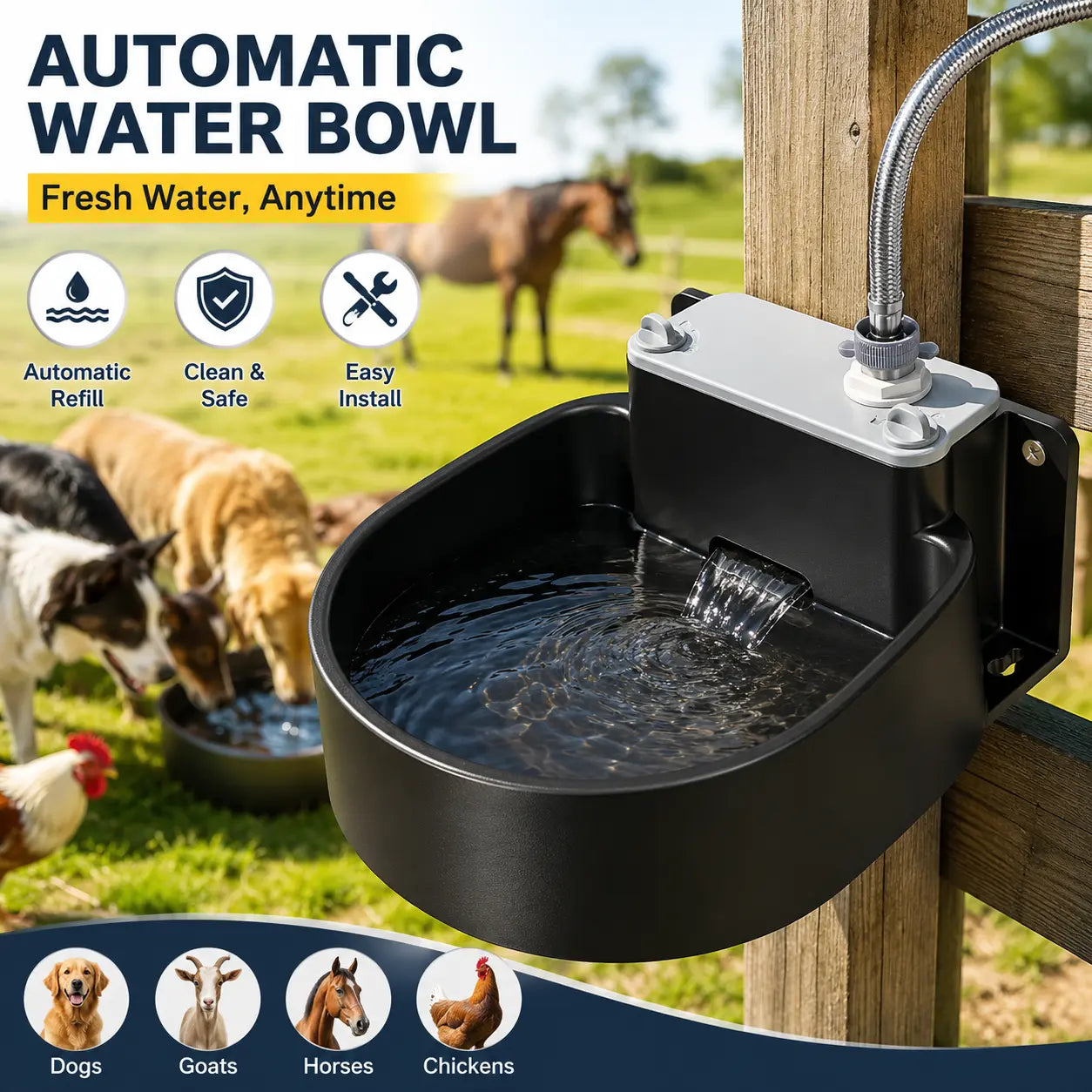Farmparadise Automatic Dog Water Bowl and Livestock Water Dispenser with Float Valve, Filter, Hose, and Adapter for Goats, Horses, and Chickens
