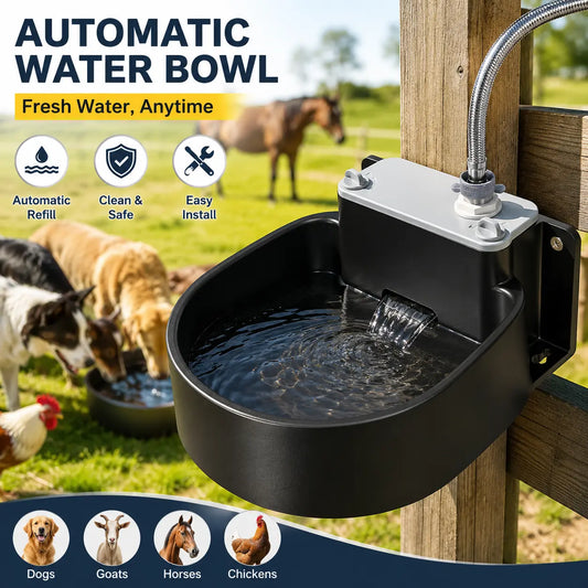 Farmparadise Automatic Dog Water Bowl and Livestock Water Dispenser with Float Valve, Filter, Hose, and Adapter for Goats, Horses, and Chickens