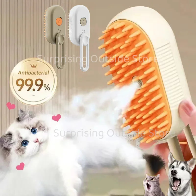 3-in-1 Steam Spray Massage Brush for Pets - Foldable Rotating Hair Removal Comb