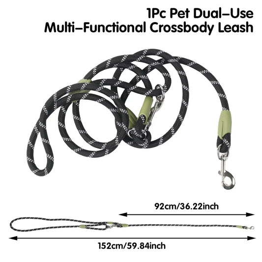 Multifunctional Hands-Free Dog Leash - Heavy-Duty Reflective Crossbody Walking Belt for Hiking and Training Small to Large Dogs