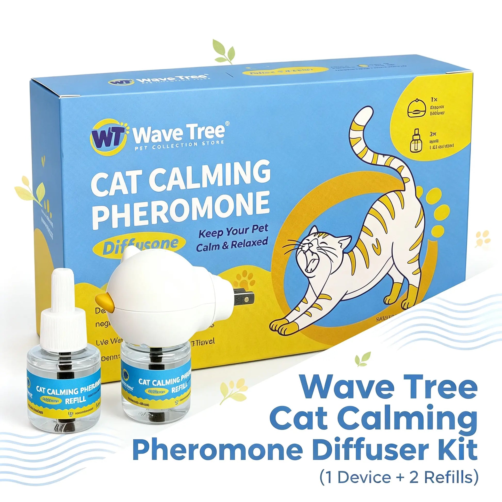 Wavetree Cat Calming Diffuser Kit - 60-Day Supply with Starter Kit and Refill | Supports Stress Relief, Urine Marking, Scratching, Excessive Meowing, and Multi-Cat Environments | Results May Vary