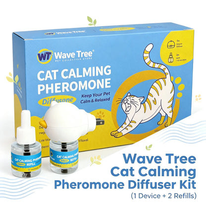 Wavetree Cat Calming Diffuser Kit - 60-Day Supply with Starter Kit and Refill | Supports Stress Relief, Urine Marking, Scratching, Excessive Meowing, and Multi-Cat Environments | Results May Vary