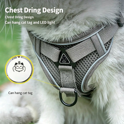 Escape-Proof Cat Harness and Leash Set - Adjustable, Comfortable, and Breathable with Reflective Strip and Soft Mesh Vest for Safe Walking, Includes Summer Version