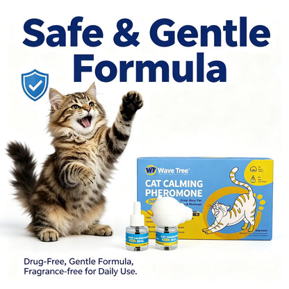 Wavetree Cat Calming Diffuser Kit - 60-Day Supply with Starter Kit and Refill | Supports Stress Relief, Urine Marking, Scratching, Excessive Meowing, and Multi-Cat Environments | Results May Vary