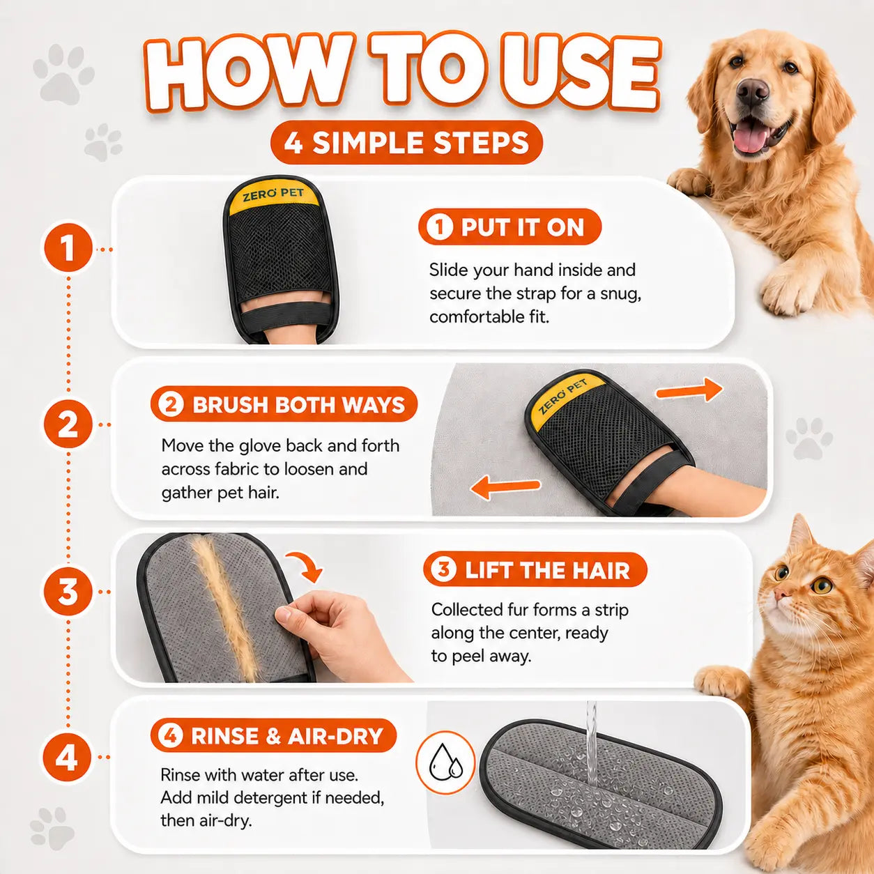 Reusable Pet Hair Removal Mitt for Upholstery, Carpets, and Vehicle Interiors