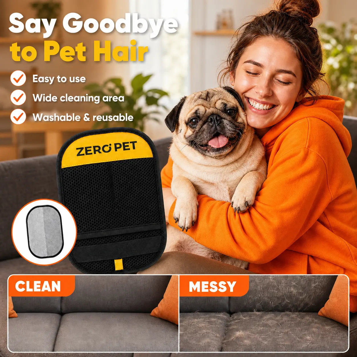 Reusable Pet Hair Removal Mitt for Upholstery, Carpets, and Vehicle Interiors