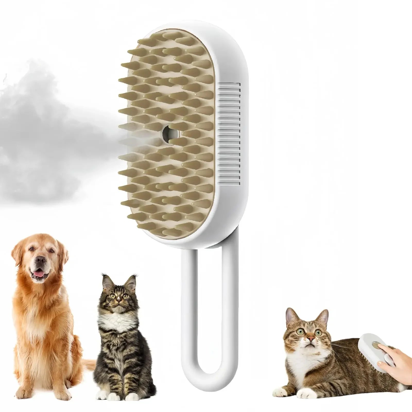 3-in-1 Steam Spray Massage Brush for Pets - Foldable Rotating Hair Removal Comb