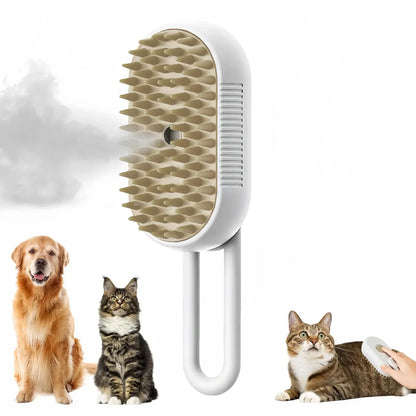 3-in-1 Steam Spray Massage Brush for Pets - Foldable Rotating Hair Removal Comb
